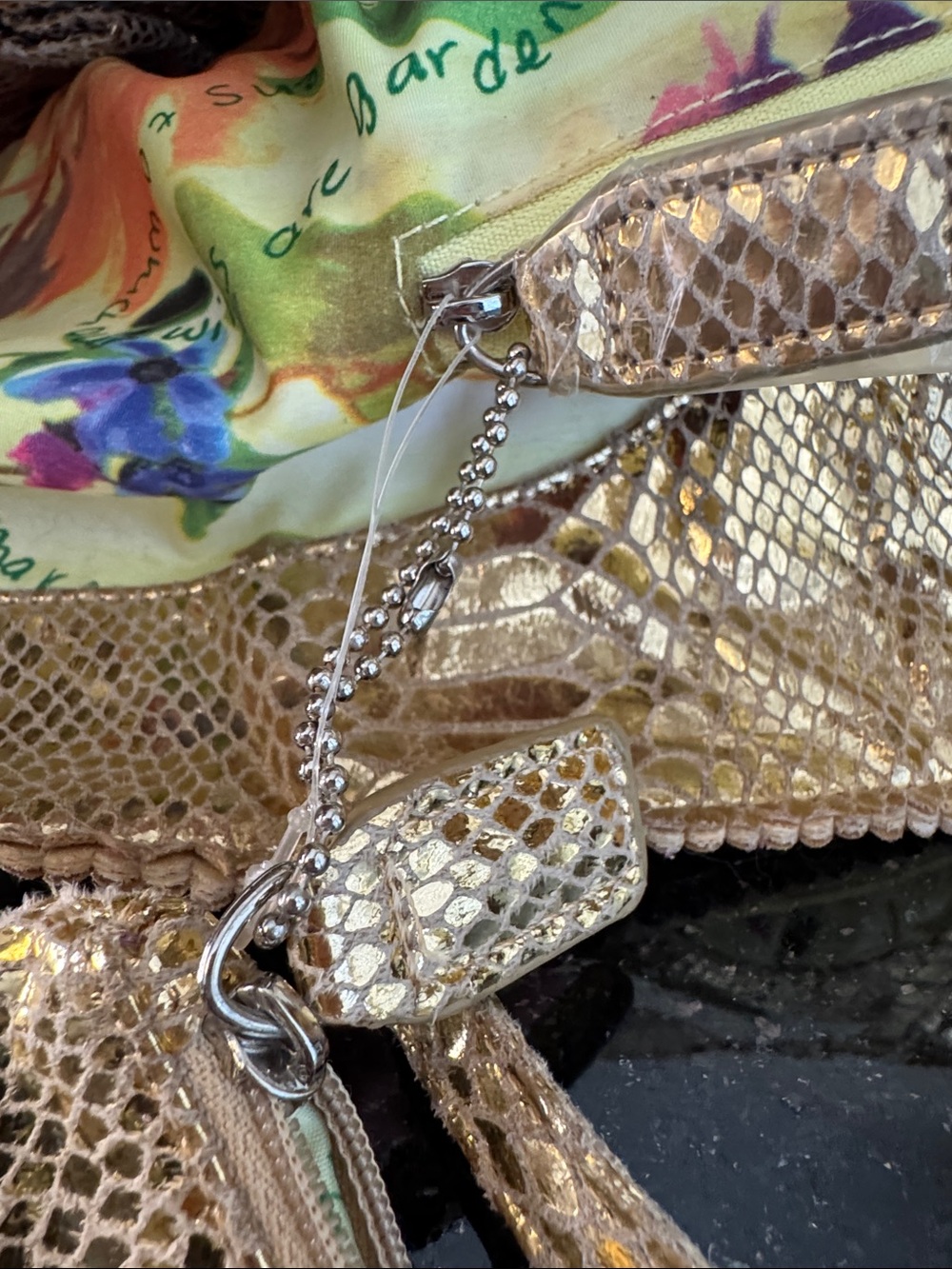 Carlos Falchi Metallic Gold Python-Embossed Tote w/Pouch - Picture 10 of 14